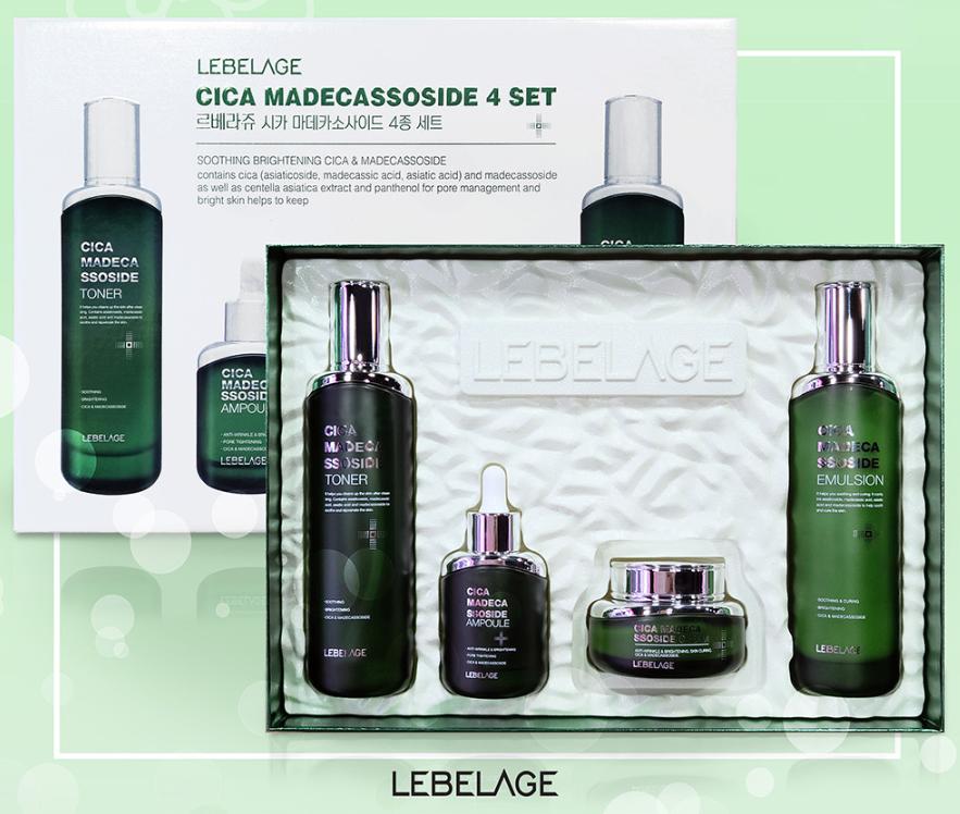 Сделано в Корее · LEBELAGE Cica Madecassoside 4-ступенчатый набор для ухода за кожей – Успокаивающая и восстанавливающая барьер рутина для чувствительной кожи