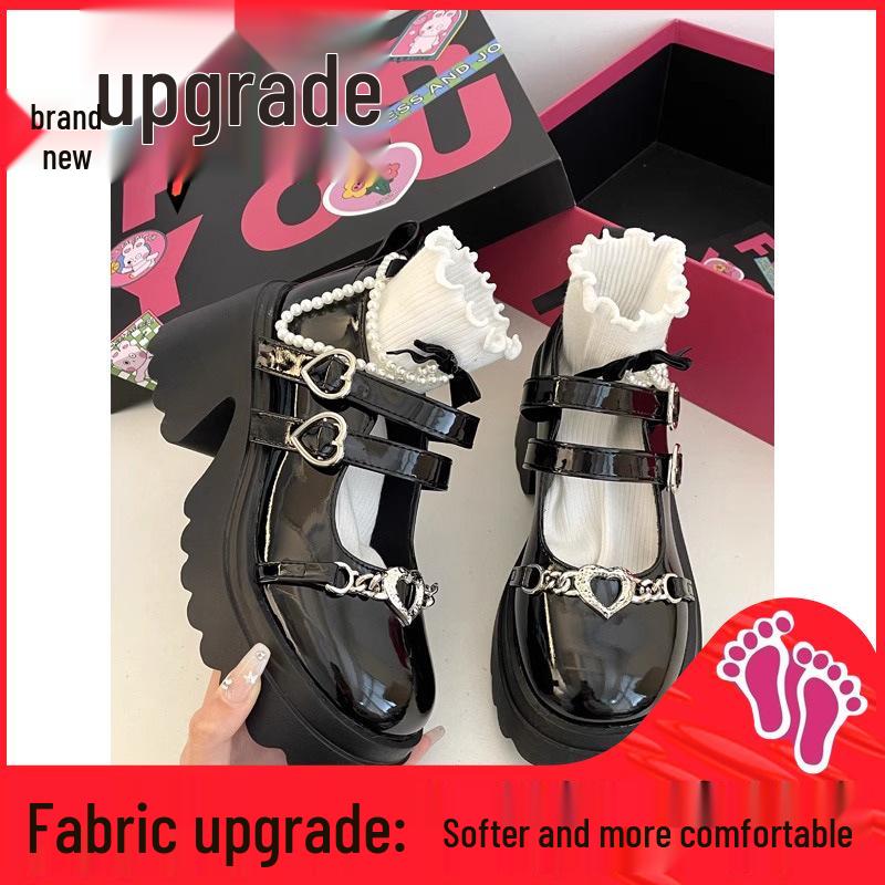 

Spring 2025 Dark Style Mary Jane Shoes: Sweet Heart Design, Thick Soles, Height-Increasing, Leather. Size 37