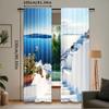 2Pcs Greece Santorini Island Curtains White Houses Architecture Stairs Sea Ship Mountains Scenery Curtains