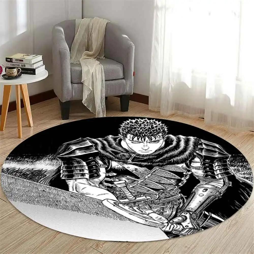 Guts Sword in Berserk Printed Round Carpet for Living Room Bedroom Kitchene Rugs Mats Flannel Anti-Slip Rug Decoration Gift