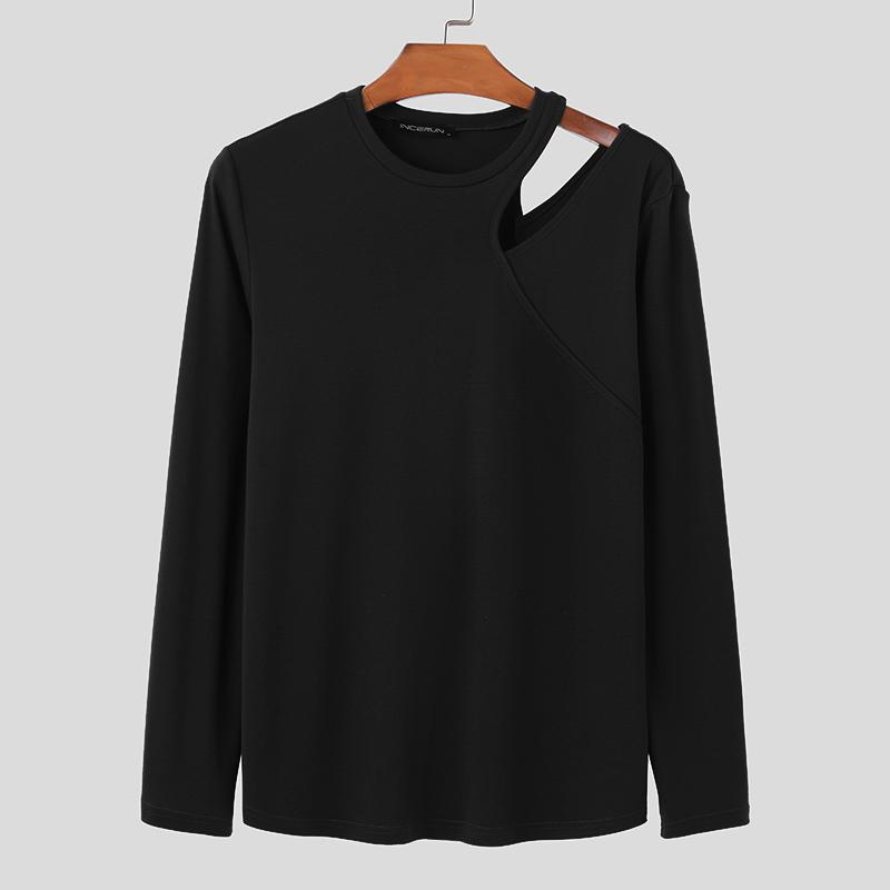 INCERUN Men Spring Long Sleeve Cutout Basics Casual Tops Undershirts