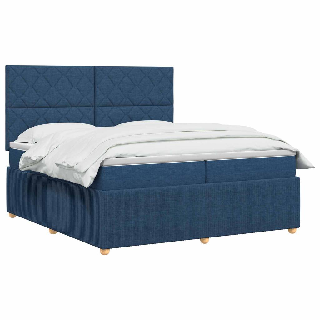 Box Spring Bed with Mattress and Headboard Blue 200 X 200 Cm Fabric