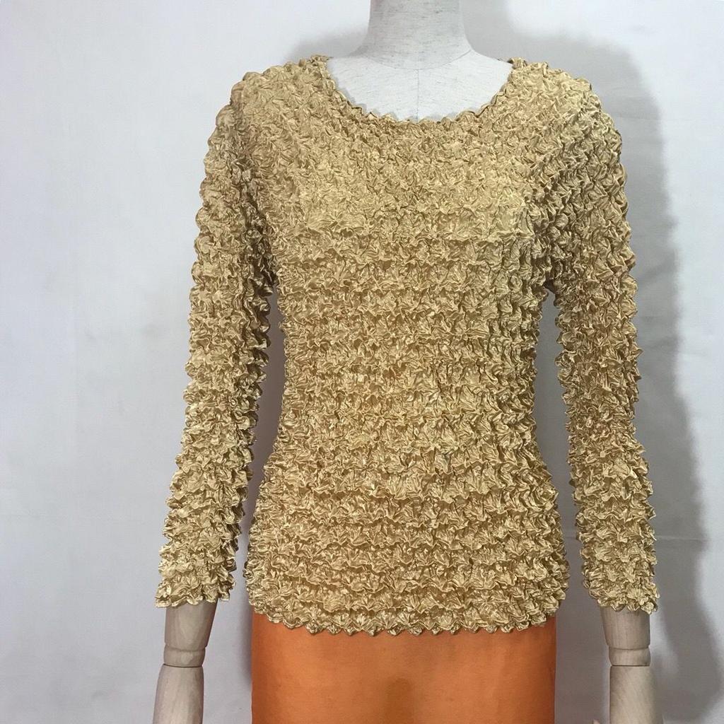 Pleated Pineapple Shirt Fashion Bubble Shirt Versatile Magic Shirt Long Sleeve Large Fit Women's Clothing