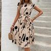 Elegant Abstract Print Pleated Midi Dress Casual Summer Beach Vacation Dress European American Hot Sale