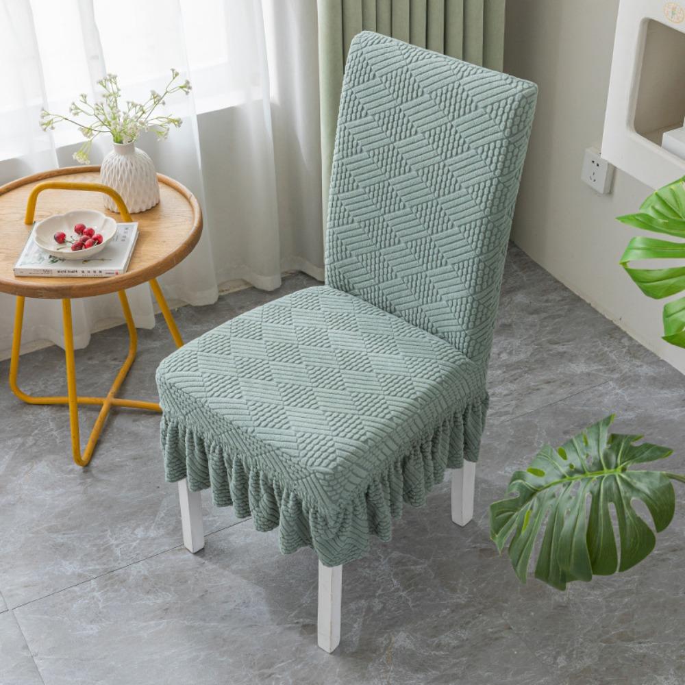 Stretchable Chair Covers Skirt Style Universal Dining Seat Cushion Set with Backrest for Home