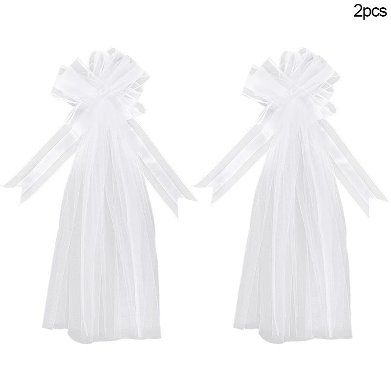 1/4pcs Large White Wedding Bow with Long Tulle Tails for Church Aisle Chair Wedding Car Decoration Festival Party Decor Supplies