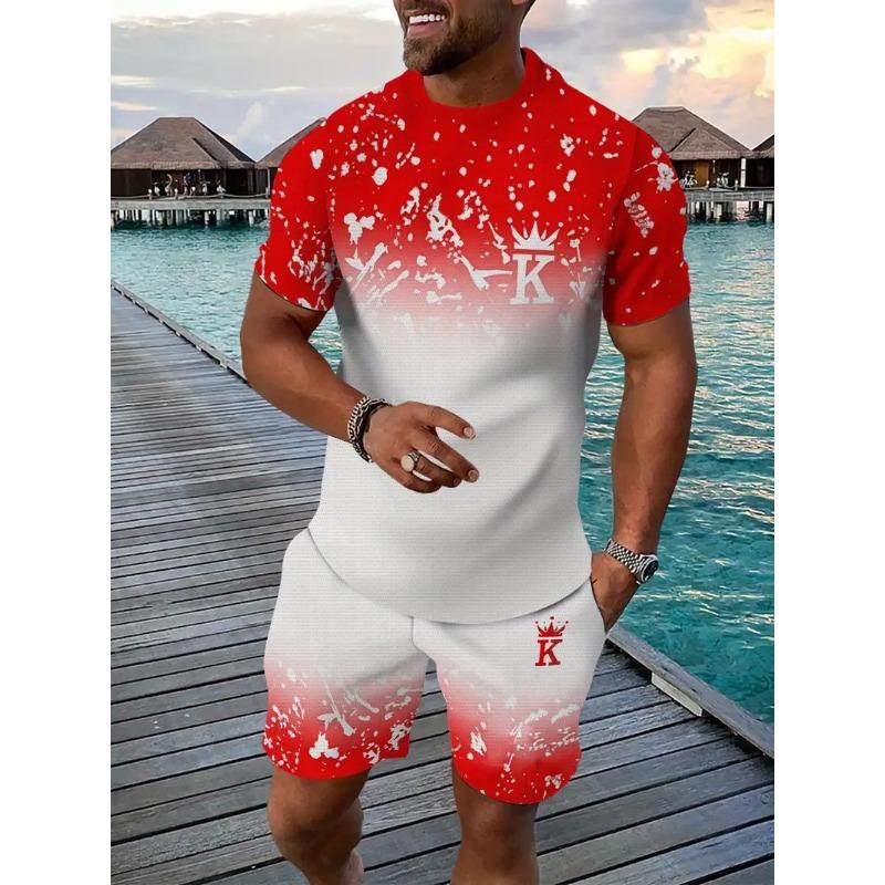 Popular Men's T-shirts Shorts Set 3D Crown King Print Casual Hawaiian Tee Suit Summer Men Women Tracksuit 2 Piece Jogger Outfits
