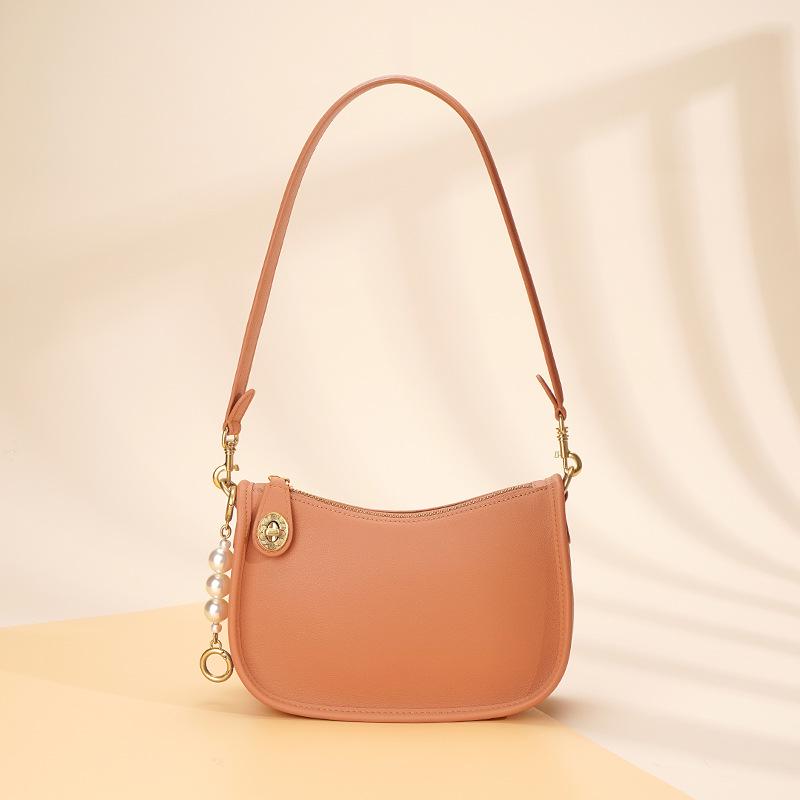 Genuine Leather Pearl Underarm French Baguette Cowhide Crossbody Bag - Trendy & Versatile Women's Shoulder Bag