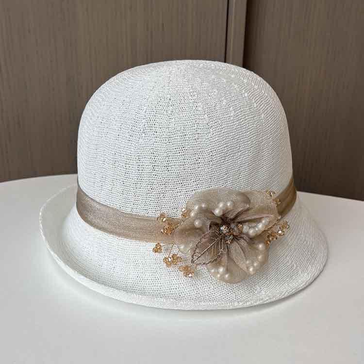 British Retro Crimped Small Edge Top Hat Women's Fashion Face Covering Sunscreen Basin Hat Spring and Summer Travel Breathable Sun Hat