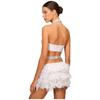 Womens Sparkle Rhinestone Dance Bodysuit Faux Feather Accents Halter Backless Sleeveless Leotard Latin Costume