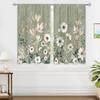 Green Boho Flower Small Kitchen Curtains Flower Plant Window Treatment Botanical Herb Chic Rod Pocket Cafe Short Window Curtains for Bathroom Dining