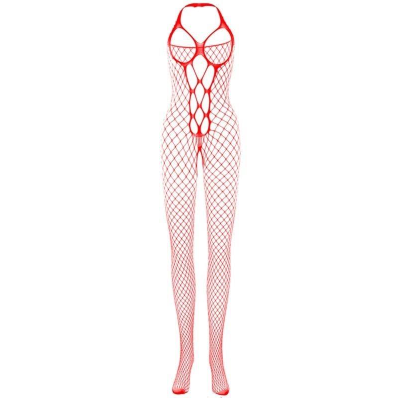 Womens Sexy Halter Fishnet One-piece Stocking Suspender Sleeveless Bodystocking Lingerie Body Suits Plus Size