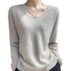 Women's V-Neck Wool Sweater: Autumn/Winter Loose-Fit, Solid Color Knit Pullover with Long Sleeves