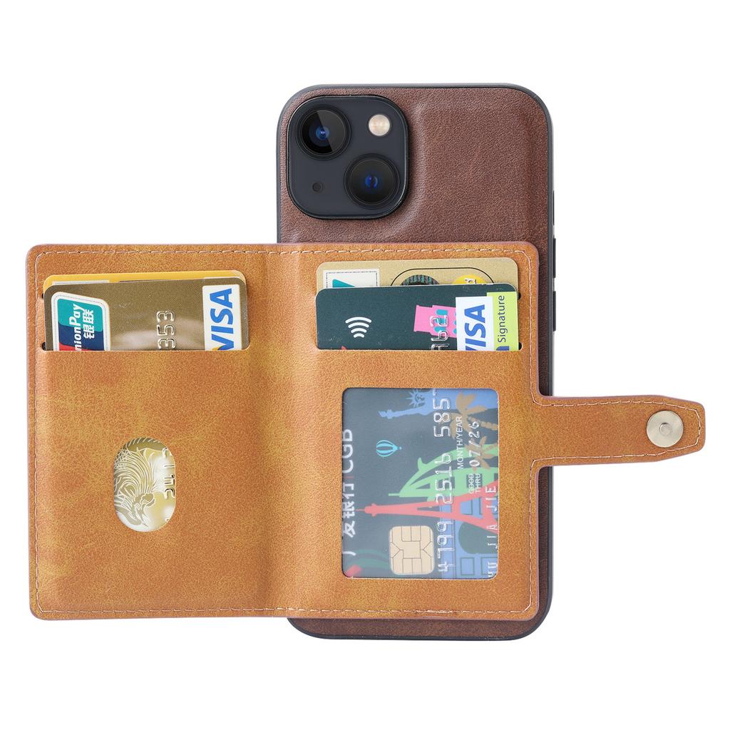 For iPhone 15 Plus Kickstand Card Holder Phone Case Calf Texture PU Leather+TPU Anti-Scratch Cover