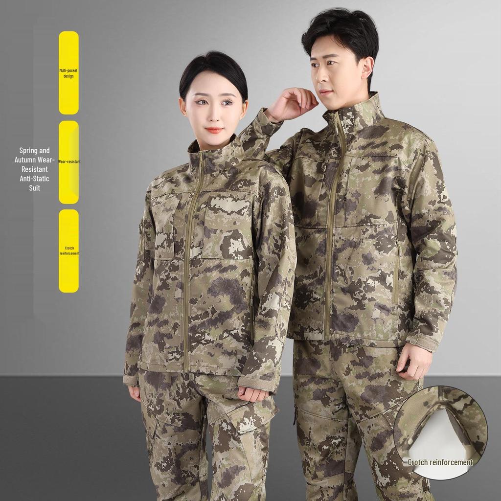 Unisex Spring/Autumn Anti-static Workwear Set: Military Camouflage, Wear-resistant, Thickened, Outdoor, Dirt-resistant, New Style.