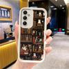 Coque de téléphone pour Samsung Galaxy A16 A34 A12 A14 A32 A23 A26 A56 A15 A51 A73 A53 A54 Coque souple Étagère à livres vintage Chaton