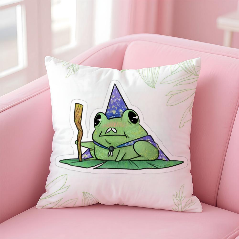 Casual daily Magical Whimsical Wizard frog Cushion Cover Linen Pillowcase Cover Soft Decor for Sofa Home Room