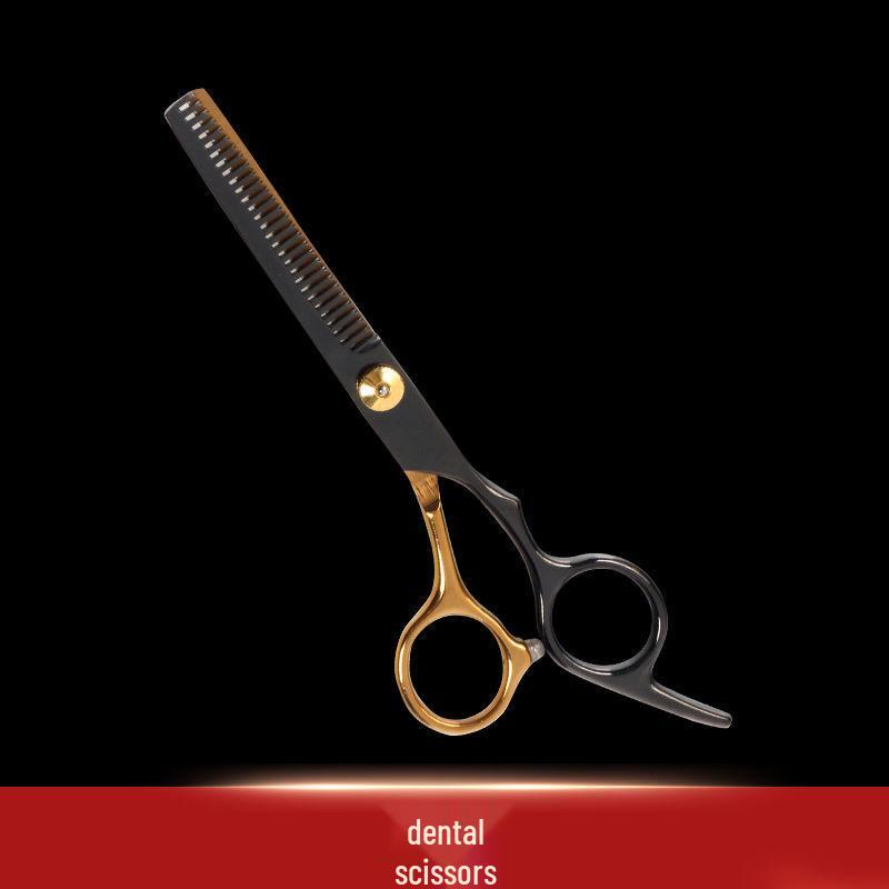 Black Gold Hairdressing Scissors Set: Flat Cut & Thinning Scissors for Women - Perfect for Home Haircuts and Bangs.