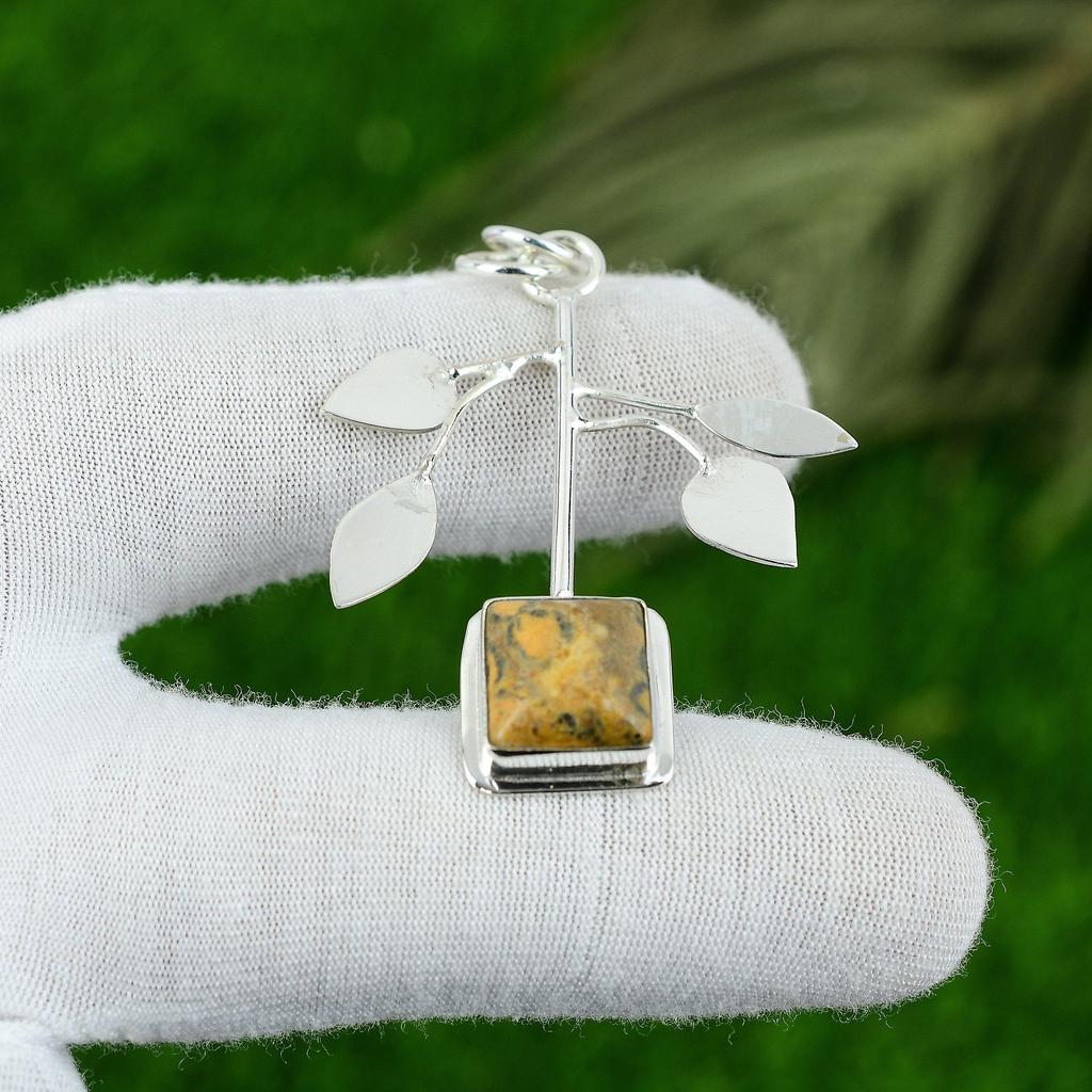 Jubiläumsgeschenk für sie Naturstein Bildjaspis Anhänger 925 Silber