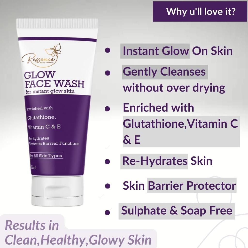 Ressence Instant Glow Facewash Enriched with Vitamin C,glutathione for Instant Glow for All Skin Types (Normal,Dry,Oily,Sensitive) for Women & Men,