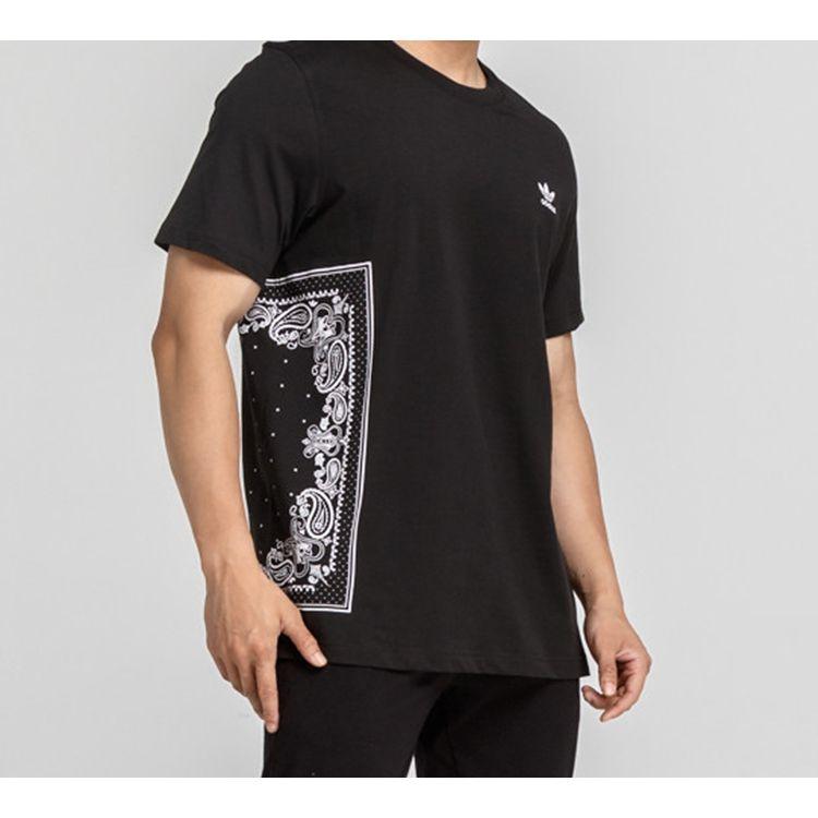 Adidas Originals Trefoil Side Cashew Print Sports Short Sleeve T-Shirt Men Tops Black DV2042