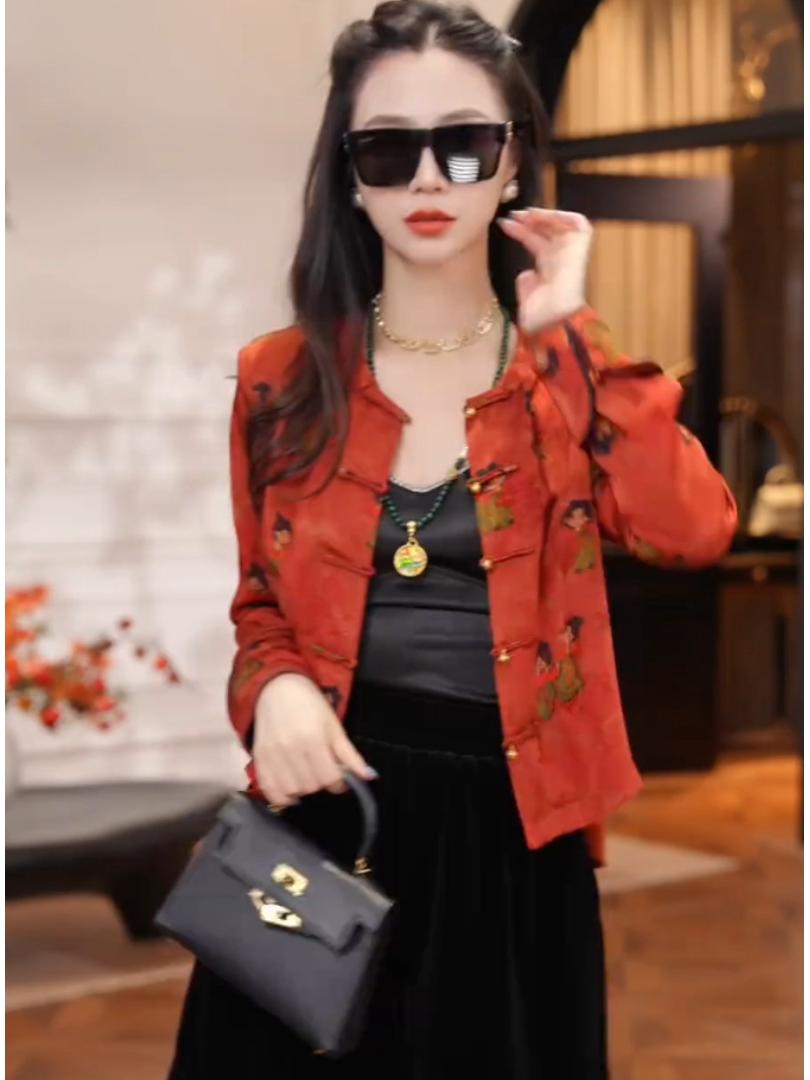 

Женский красный пиджак Tang 2024 года, осенняя коллекция - стиль вечернего банкета Tang Palace Extra Large