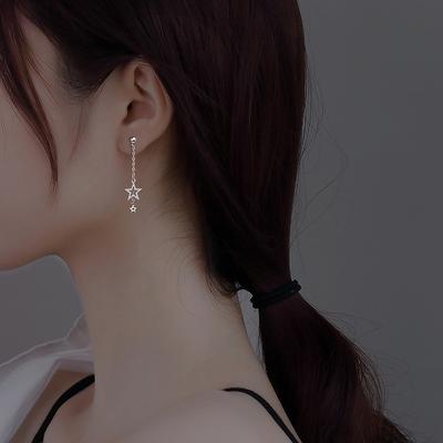 S925 Sterling Silver Pentagram Stud Earrings Tassel Design Sense XINGX High Sense Frosty Style Earrings