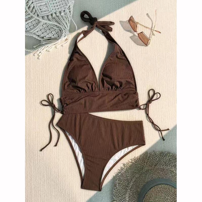 Sexy Solid Color Halter Strappy Bikini Female Swimsuit Women Swimwear Two-pieces Bikini Set Bather Bathing Suit Swim