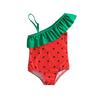 Girls' Exclusive Watermelon Seed Print One-Shoulder Swimsuit