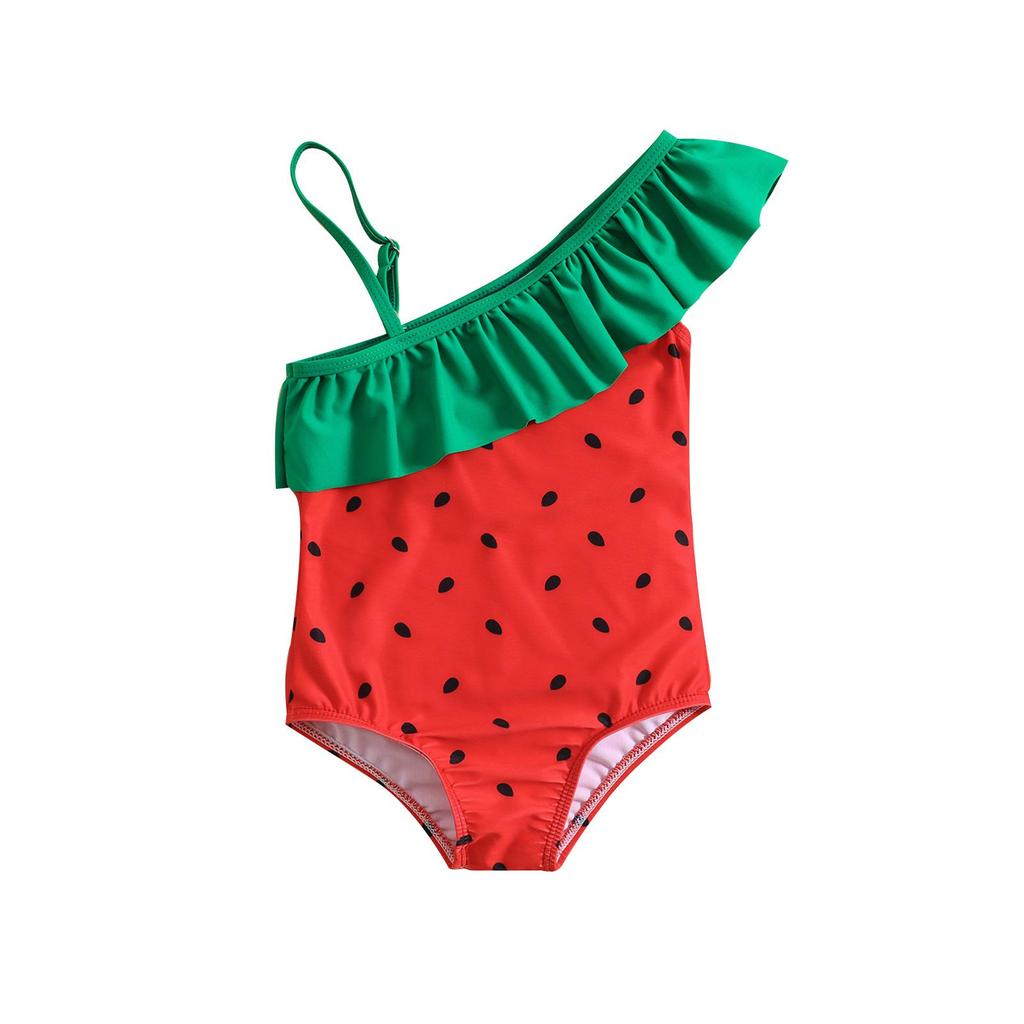 Girls' Watermelon Seed One-Shoulder Swimsuit