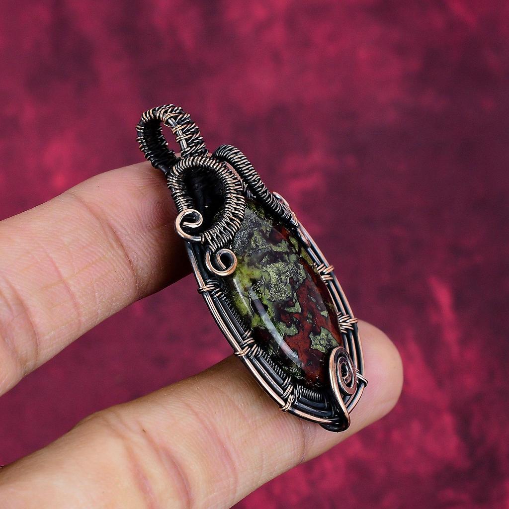 Dragon Bloodstone Gemstone Pendant Copper Wire Wrapped Jewelry Handmade Pendant
