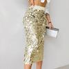 Yousheng Women Skirt High Waist Sexy Hip-Hugging Sequin Glitter Skirt Solid Color Mid-calf Length Hip Wrapped Skirt Slimming Design Wedding Clubwear