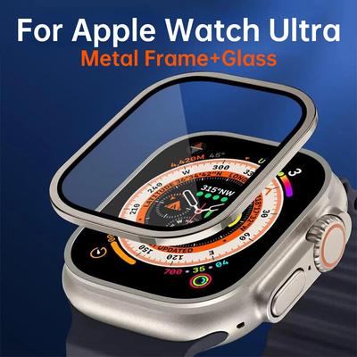 Gehärtetes Glas für Apple Watch Ultra 49 mm, Displayschutzfolie, Metallstoßstange, Zubehör, kratzfest, HD-Vollfolie, iWatch Ultra 49 mm