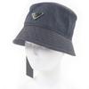 Pristine PRADA Hat Triangle Logo Triangular Plate Denim Bucket Indigo Blue Used