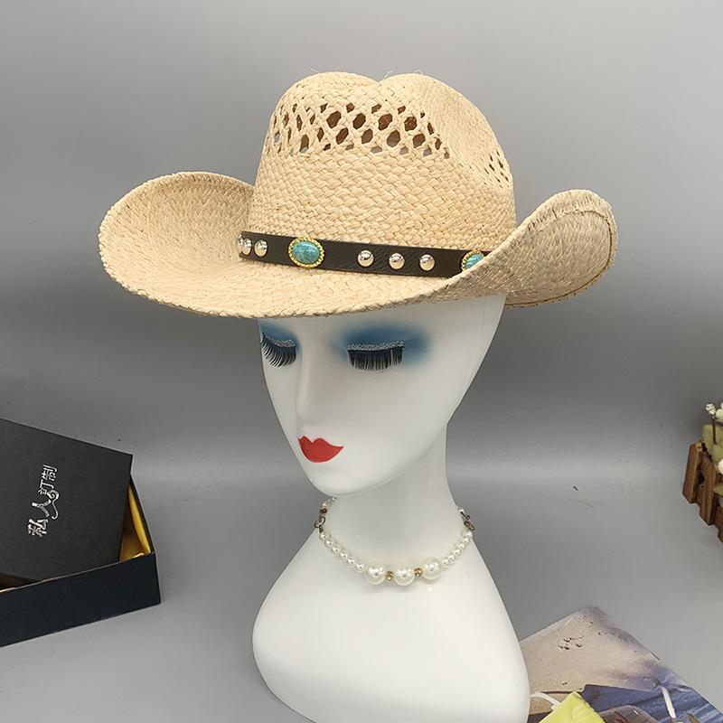 Men Women's Summer Hat Woven Printed Belt Sun Hat Cowboy Cowgirl Straw Hat for Women Cowboy Hat Shapeable Brim Beach Hat Cowgirl