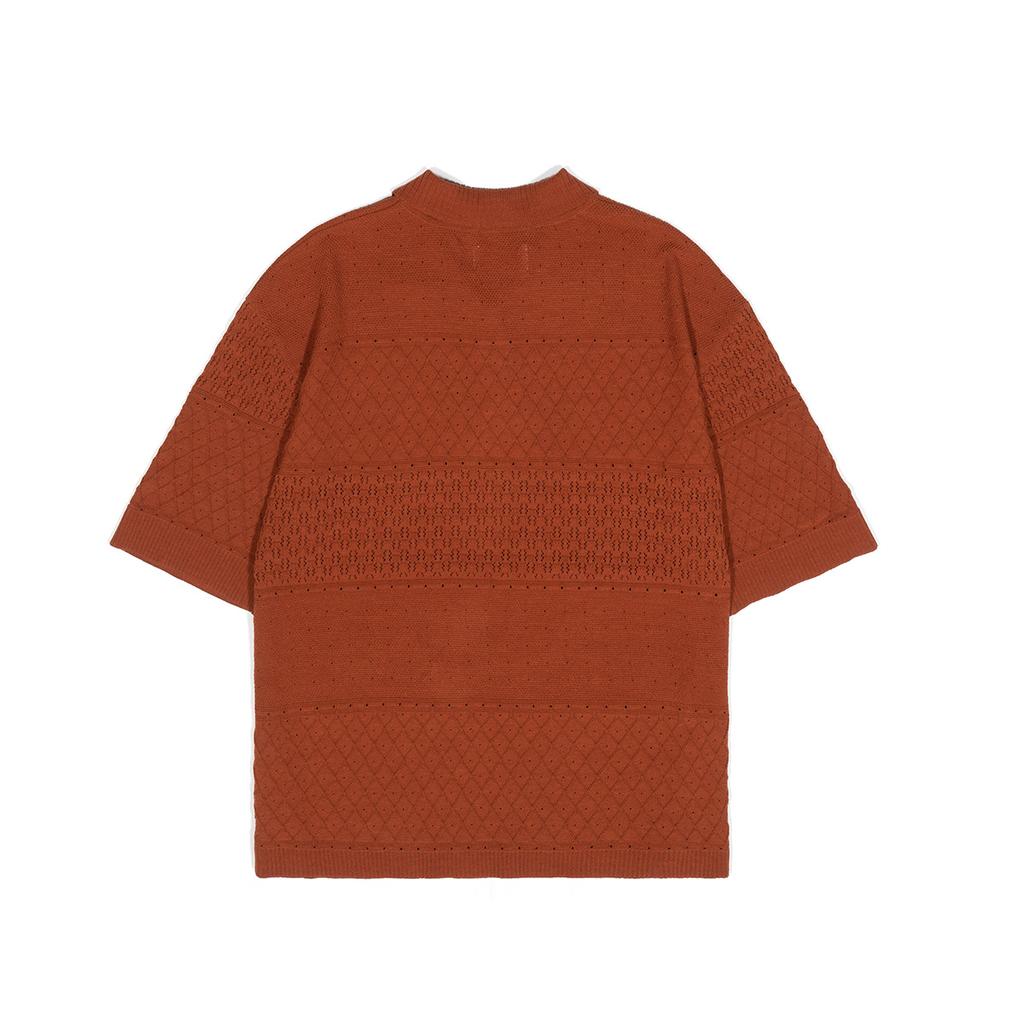 I Oedeul Mesh Short Sleeve Collared Knit - Brown