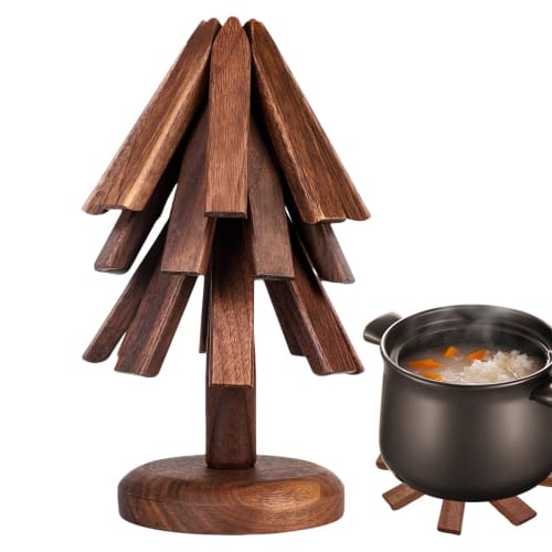 Wooden Trivet for Hot Dishes, Foldable Wooden Tree Trivet, Handmade Tree-shaped Trivet Set with Stand, Reusable Heat-resistant Coasters for Home Kitch
