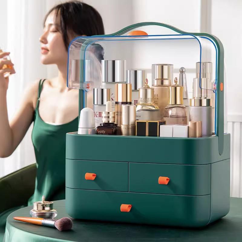 Compact Skincare Cosmetics Organizer: Handheld, Dustproof Drawer Rack for Desktop Storage