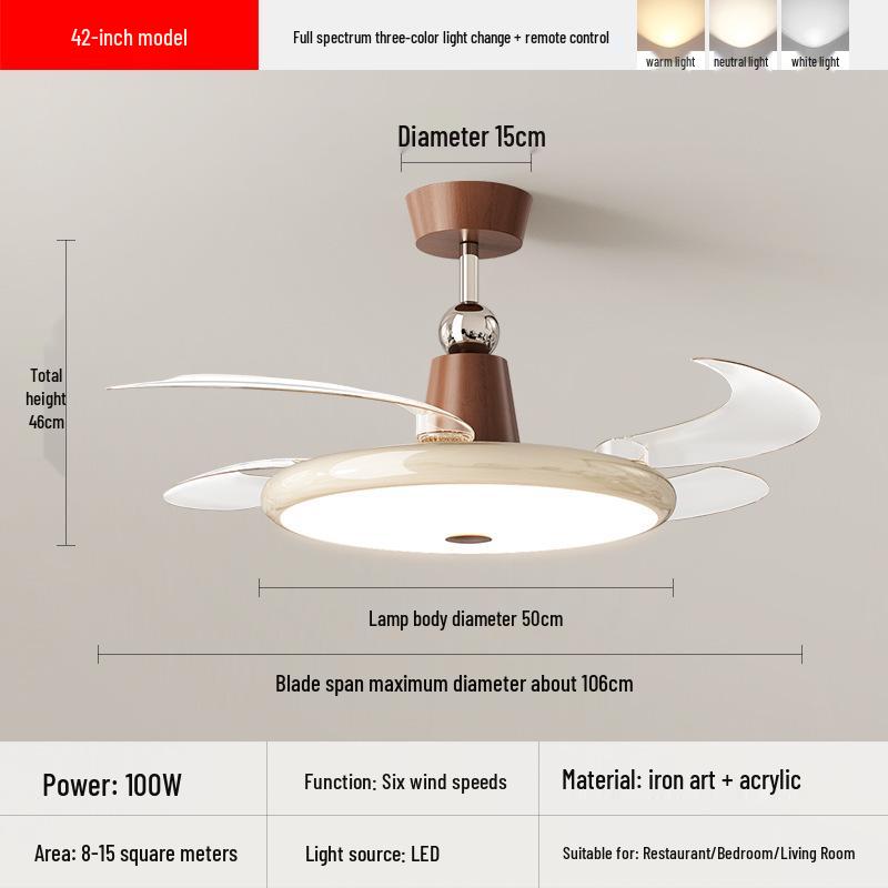 2025 Cream Wabi-Sabi Mid-Century Ceiling Fan Light, Silent High Airflow for Living Rooms & Restaurants