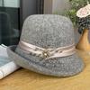Curled Fashion Versatile Bucket Hat Women'S Elegant Diamond Buckle Decorative Wool Knitted Basin Hat Autumn And Winter Warm French Top Hat