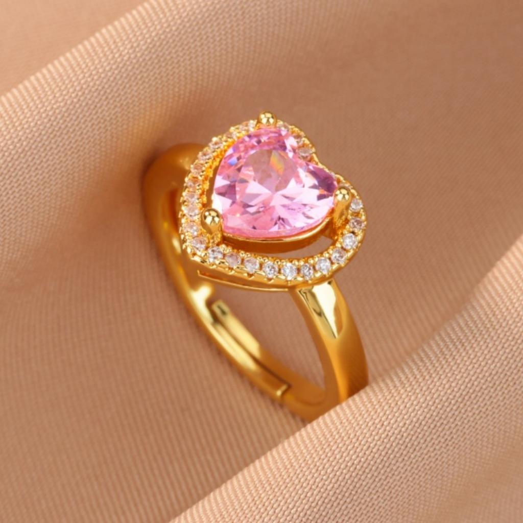 Colorful Cubic Zircon Ring for Women Stainless Steel Gold Color Open Ring Vintage Boho Wedding Party Jewelry Gift Accessories