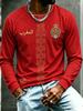 T-shirt Fan de Football Maroc 2026 Homme Impression Lettres Rouges Manches Longues Maillot Sportif Casual Supporter Équipe Soccer