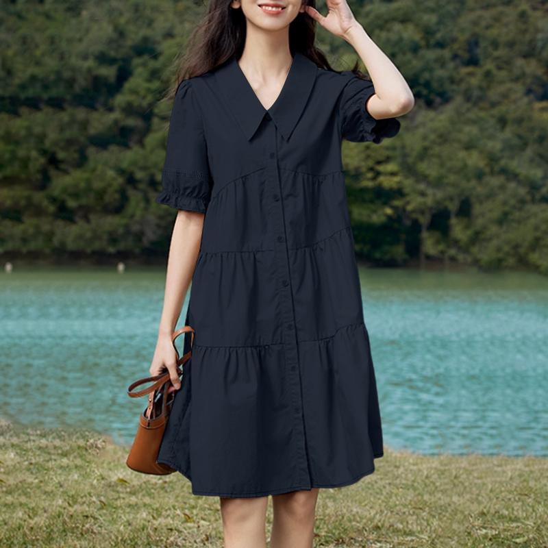 ZANZEA Women Casual Turn Down Collar Summer Short Sleeve Dress