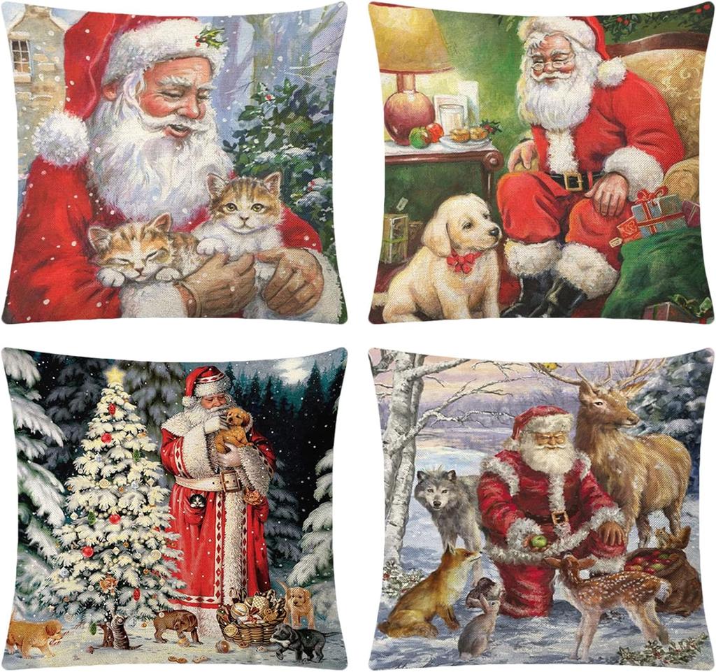New Christmas Decoration Christmas Pillowcase 18 X 18 Inch Set of 4 Christmas Collection Cushion Pillowcases Custom Zipper Squar