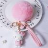 Sanrio Hello Kitty Kuromi Melody Cinnamoroll Adorable Keychains with Soft Rabbit Fur Ball Women Girl Bag Pendant Keyring Presents