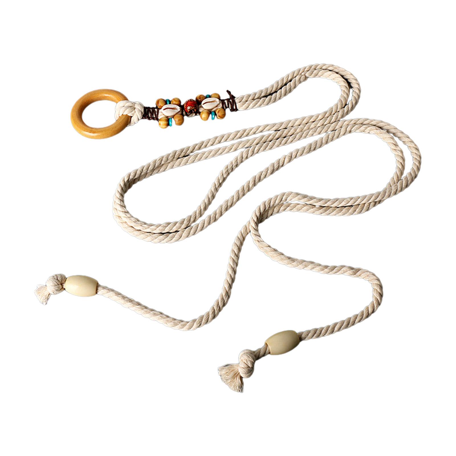 

Women Braided Waist Belt Vintage Thin Bohemian Belts with Beads Decors Decorative Cool Girls Dress Shirt Waist Belt бежевый