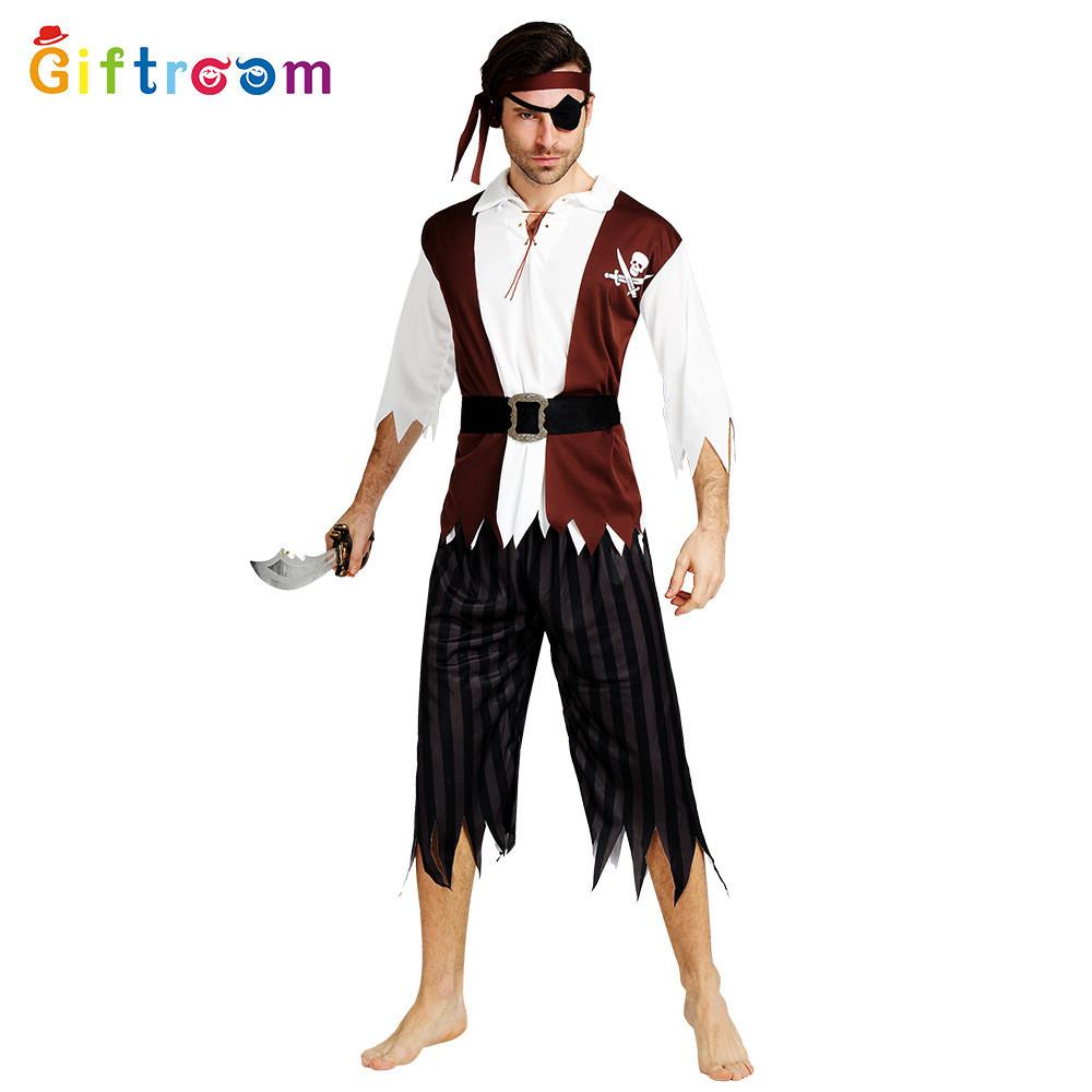 Quality Polyester Fabric Pirate Costume With Beard And Belt For Mens Celebrations Halloween