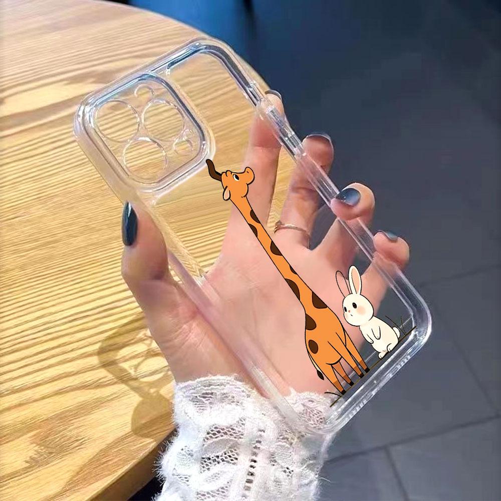 Cute Giraffe and Rabbit Cartoon Phone Case for IPhone 14 15 16 17 13 12 11 Pro Max  Plus 12 13 Mini TPU Protect Cover