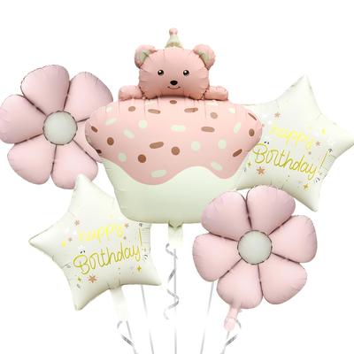 5pcs Cake Bear Stars Daisies Foil Balloon Set Birthday Party Decorations Weddings Graduation Celebrations Photo Props Backdrop