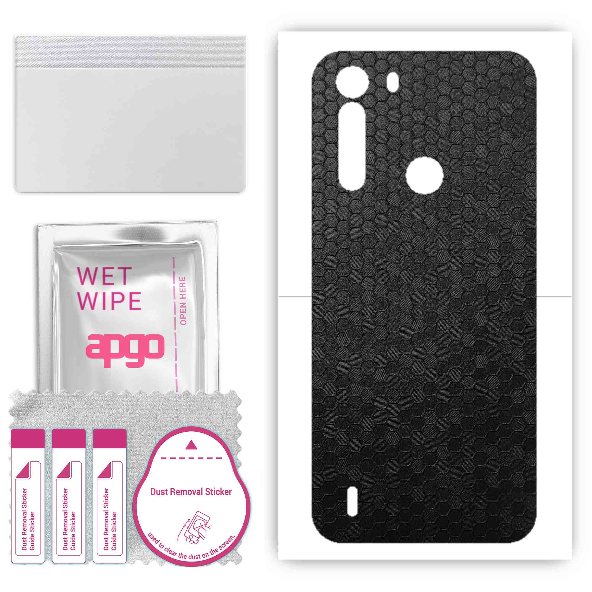 

apgo Protective Skin Sticker for the back compatible with Motorola One Fusion, Wrap Film, Foil, Vinyl - Pattern Black Honeycomb